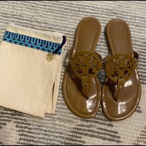 Tory Burch Miller Sandals in Tan Patent Leather